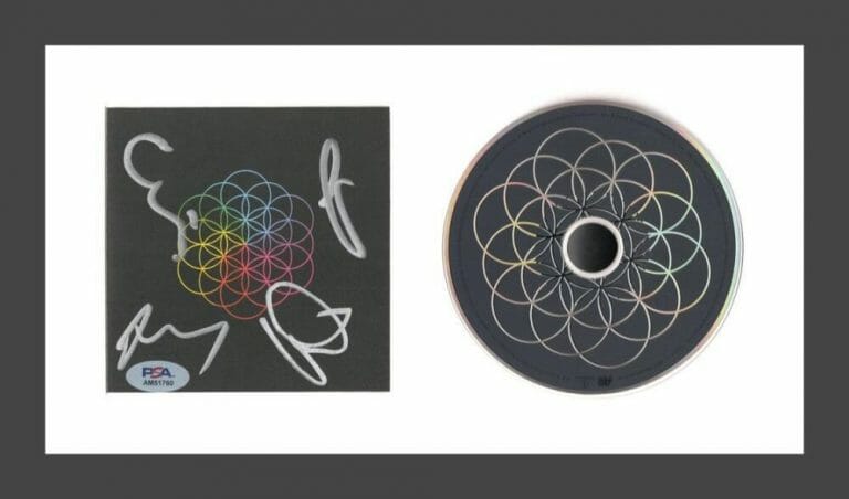 COLDPLAY SIGNED AUTOGRAPH MUSIC OF THE SPHERES FRAMED CD CHRIS MARTIN +3 PSA
 COLLECTIBLE MEMORABILIA