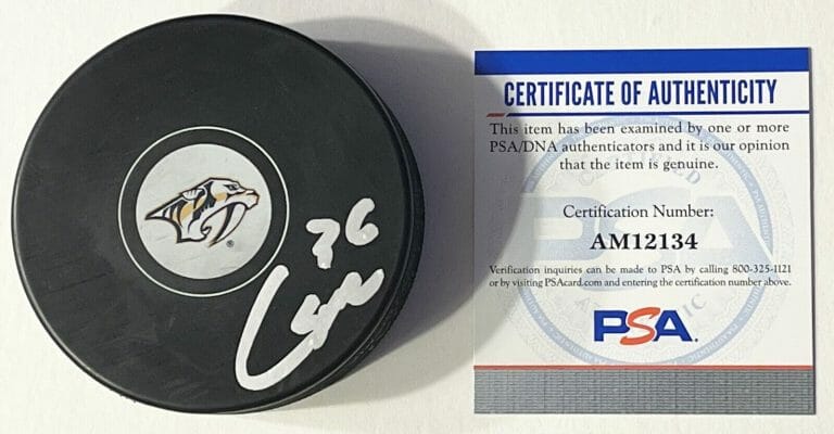 COLE SMITH SIGNED AUTOGRAPHED NASHVILLE PREDATORS LOGO PUCK PSA/DNA
 COLLECTIBLE MEMORABILIA