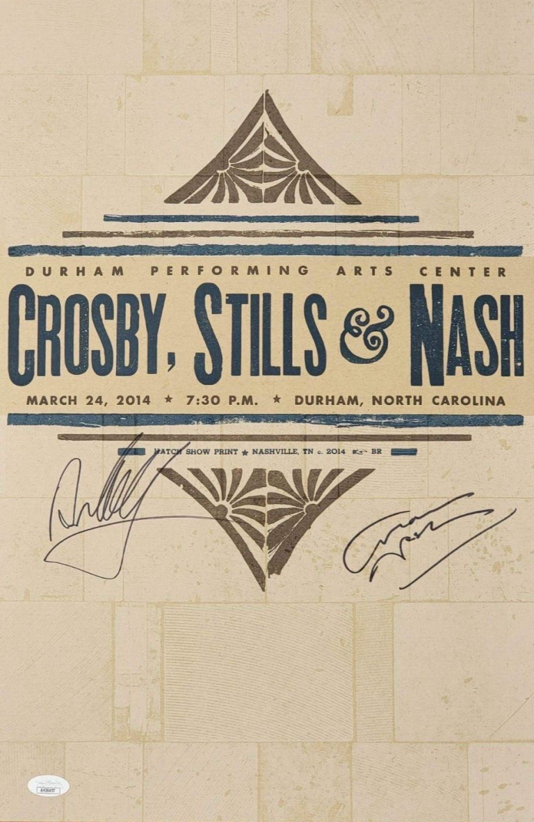 CROSBY STILLS NASH REAL HAND SIGNED HATCH SHOW PRINT POSTER JSA COA DAVID GRAHAM
 COLLECTIBLE MEMORABILIA
