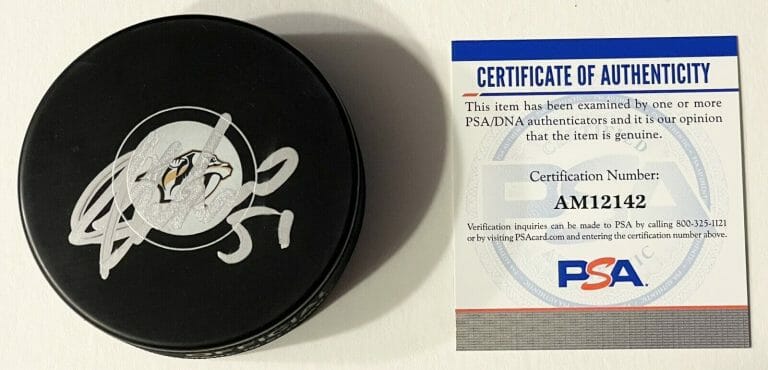 DANTE FABBRO SIGNED AUTOGRAPHED NASHVILLE PREDATORS LOGO HOCKEY PUCK PSA/DNA
 COLLECTIBLE MEMORABILIA