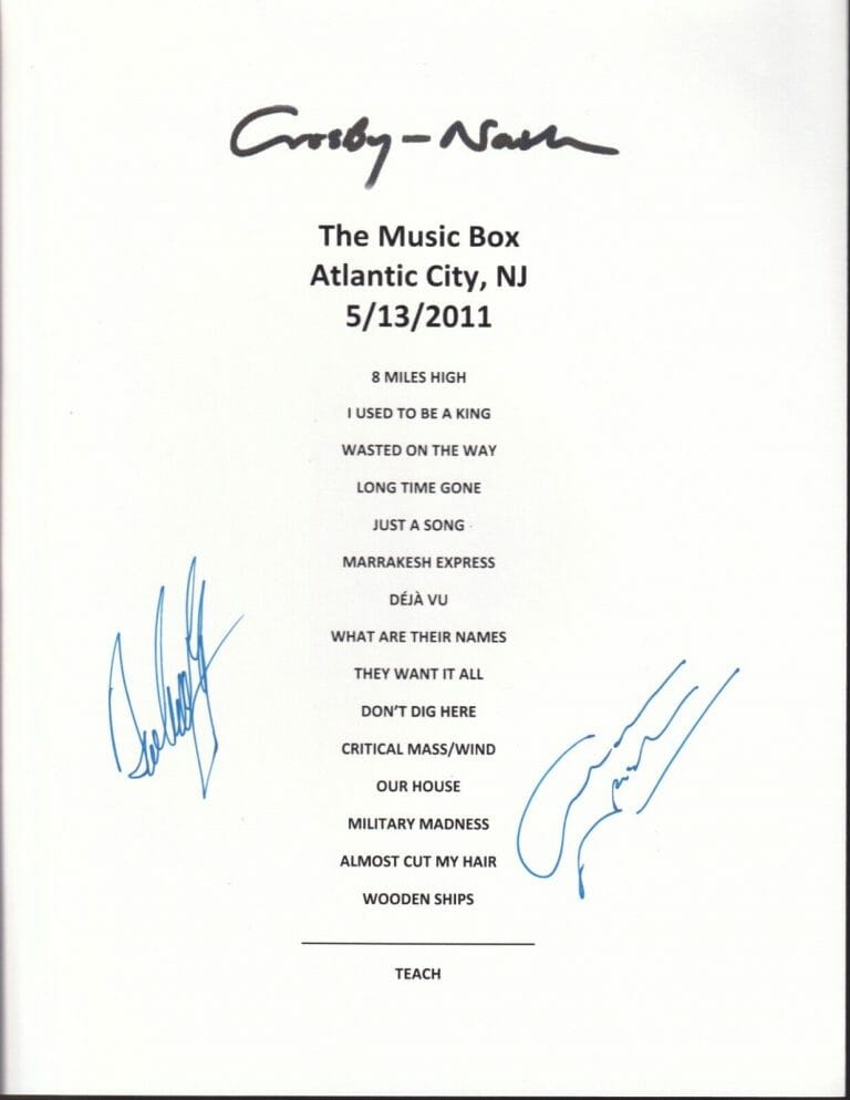 DAVID CROSBY & GRAHAM NASH REAL HAND SIGNED 8.5×11″ CONCERT SET LIST COA #4
 COLLECTIBLE MEMORABILIA