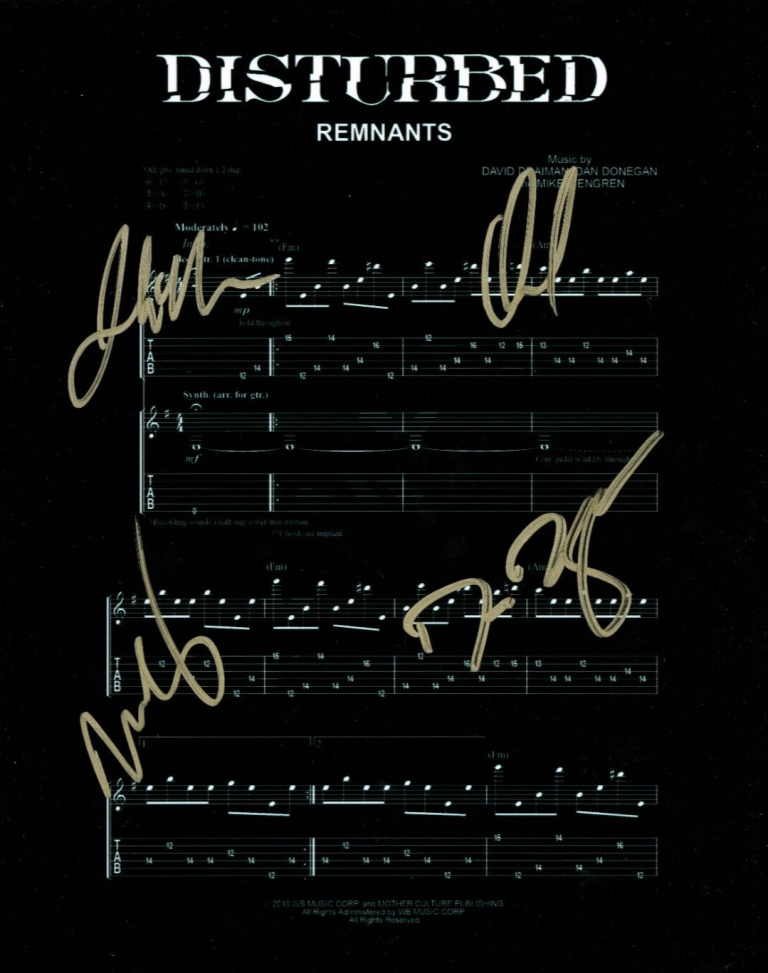 DISTURBED BAND REAL HAND SIGNED SHEET MUSIC #6 COA AUTOGRAPHED ALL 4
 COLLECTIBLE MEMORABILIA