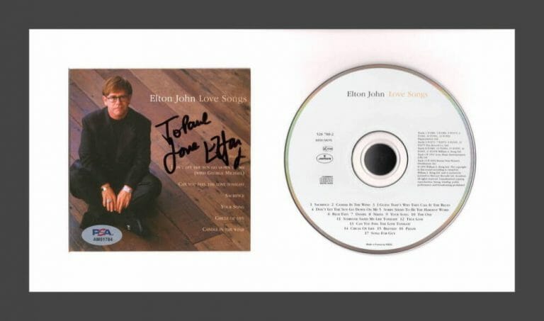 ELTON JOHN SIGNED AUTOGRAPH LOVE SONGS FRAMED CD DISPLAY – READY TO HANG! PSA
 COLLECTIBLE MEMORABILIA