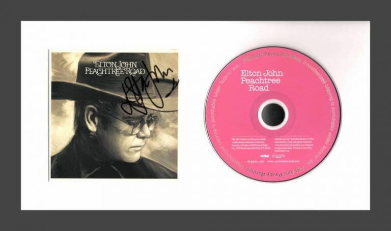 ELTON JOHN SIGNED AUTOGRAPH PEACHTREE ROAD FRAMED CD DISPLAY W/ JSA COA
 COLLECTIBLE MEMORABILIA