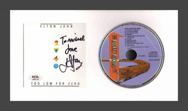 ELTON JOHN SIGNED AUTOGRAPH TOO LOW FOR ZERO FRAMED CD DISPLAY W/ PSA COA
 COLLECTIBLE MEMORABILIA