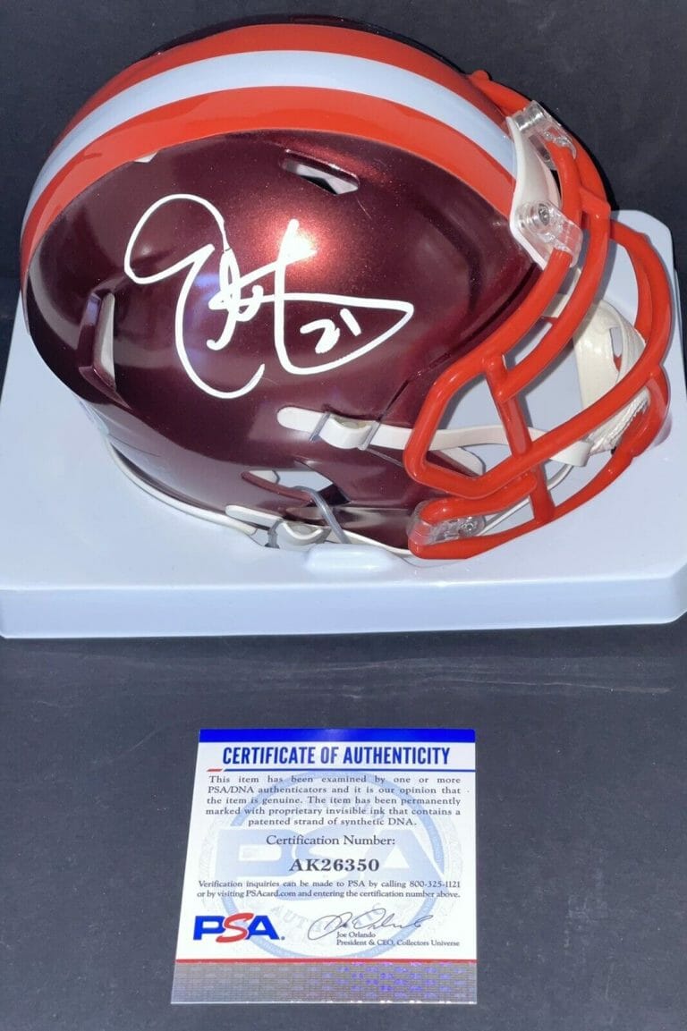 ERIC METCALF SIGNED AUTOGRAPHED CLEVELAND BROWNS FLASH MINI HELMET PSA/DNA
 COLLECTIBLE MEMORABILIA