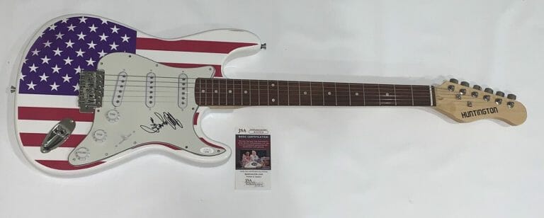 FRANKIE VALLI SIGNED USA FLAG ELECTRIC GUITAR THE FOUR SEASONS JSA COA
 COLLECTIBLE MEMORABILIA