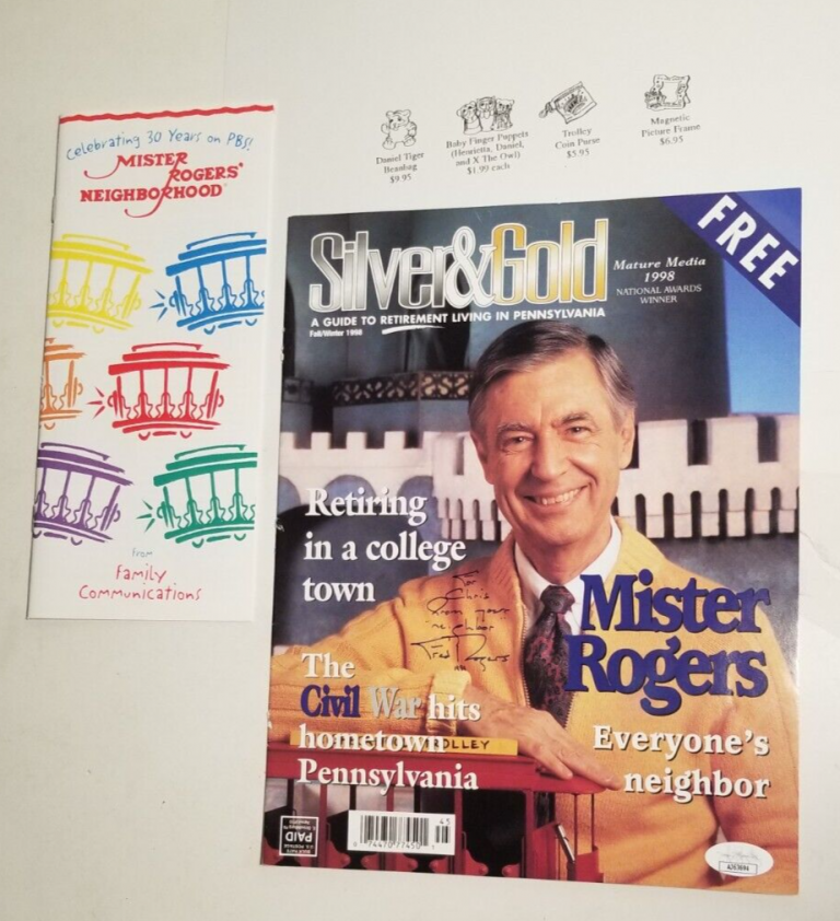 FRED ROGERS SIGNED SILVER & GOLD MAG COVER JSA COA MISTER ROGERS’ NEIGHBORHOOD
 COLLECTIBLE MEMORABILIA