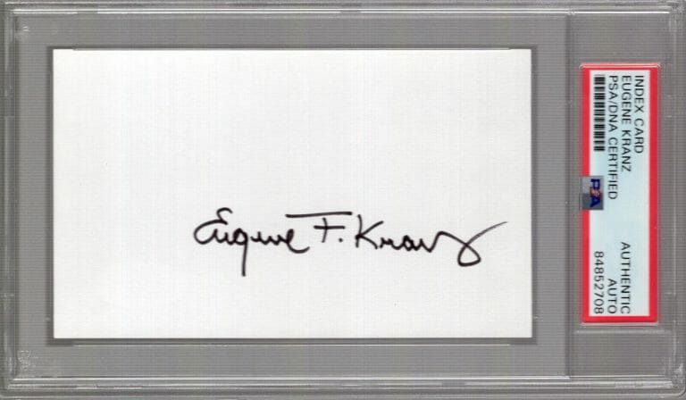 GENE KRANZ HAND SIGNED 3×5 CARD RARE FULL SIGNATURE NASA PSA SLAB
 COLLECTIBLE MEMORABILIA