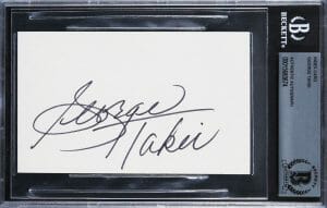 GEORGE TAKEI STAR TREK: THE ORIGINAL SERIES SIGNED 3×5 INDEX CARD BAS SLABBED
 COLLECTIBLE MEMORABILIA