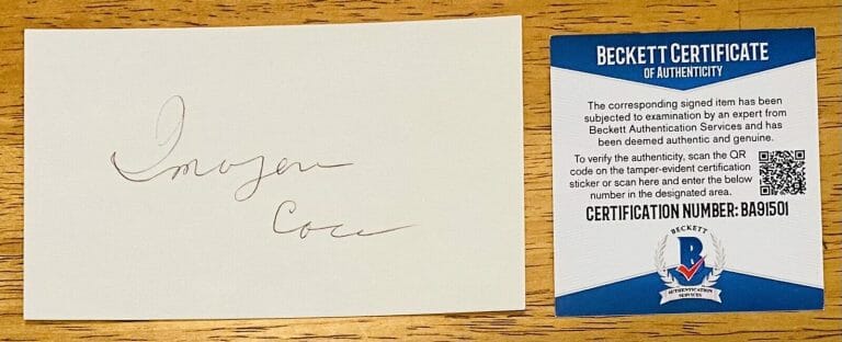 IMOGENE COCA SIGNED AUTOGRAPHED 3×5 CARD BAS BECKETT CERT VACATION
 COLLECTIBLE MEMORABILIA