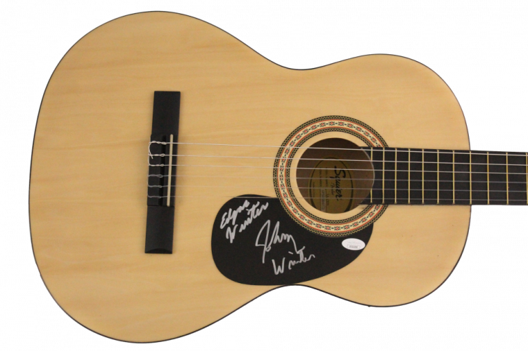 JOHNNY WINTER & EDGER WINTER SIGNED AUTOGRAPH FENDER ACOUSTIC GUITAR W/ JSA COA
 COLLECTIBLE MEMORABILIA