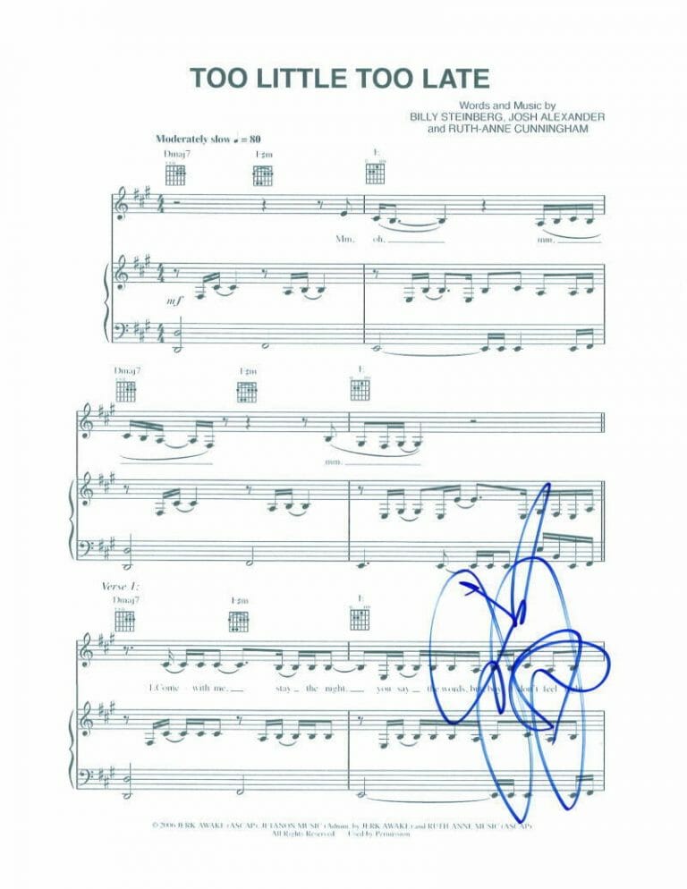 JOJO SIGNED AUTOGRAPH TOO LITTLE TOO LATE SHEET MUSIC SEXY SINGER BROADWAY STAR
 COLLECTIBLE MEMORABILIA