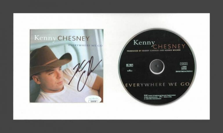 KENNY CHESNEY SIGNED AUTOGRAPH EVERYWHERE WE GO CD DISPLAY – READY TO HANG! JSA
 COLLECTIBLE MEMORABILIA
