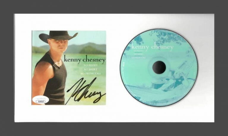 KENNY CHESNEY SIGNED AUTOGRAPH NO SHOES NO SHIRT NO PROBLEMS FRAMED CD DISPLAY
 COLLECTIBLE MEMORABILIA