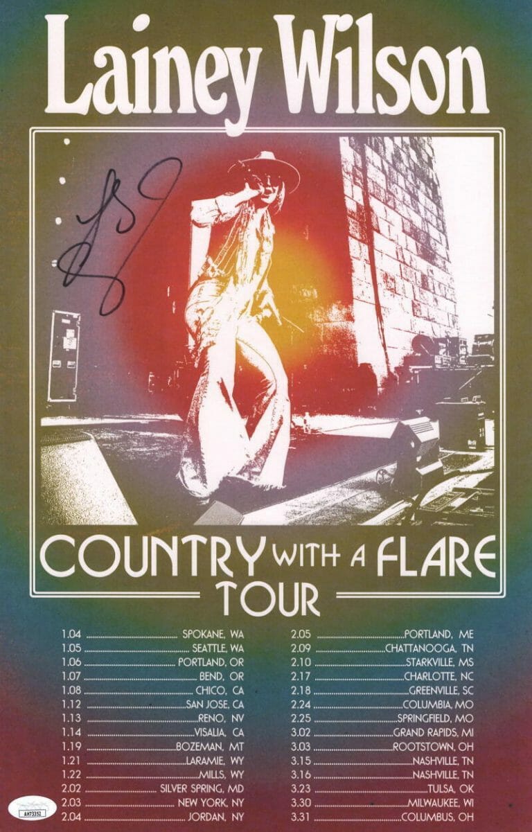 LAINEY WILSON SIGNED AUTOGRAPH 11×17 COUNTRY WITH FLARE CONCERT TOUR POSTER JSA
 COLLECTIBLE MEMORABILIA