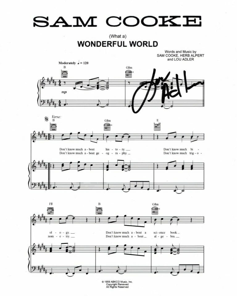 LOU ADLER SIGNED WONDERFUL WORLD SHEET MUSIC COA #1 MAMAS CHEECH CAROLE KING
 COLLECTIBLE MEMORABILIA