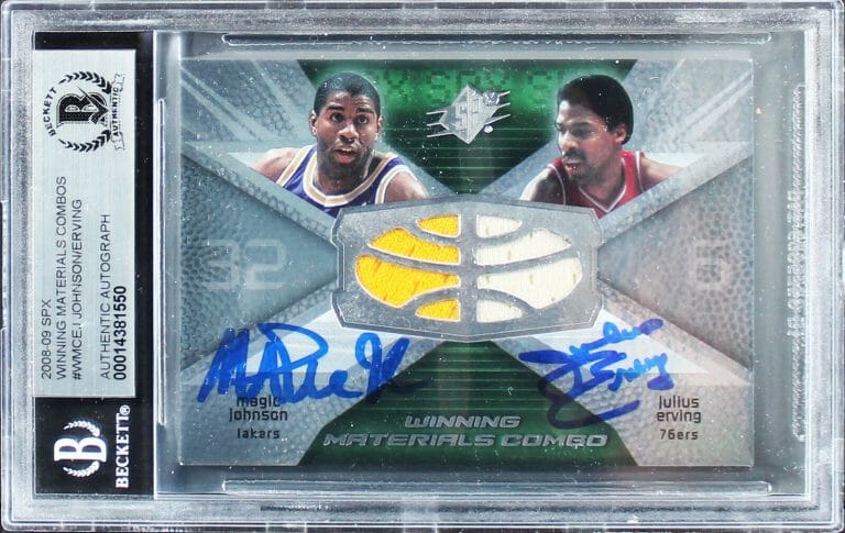 MAGIC JOHNSON & JULIUS DR.J ERVING SIGNED 2008 SPX #WMCEJ CARD AUTO 10 BAS SLAB
 COLLECTIBLE MEMORABILIA