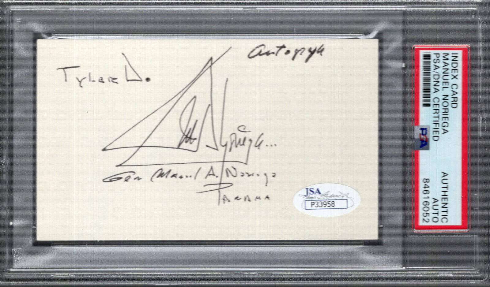 MANUEL NORIEGA HAND SIGNED 3x5 CARD PANAMA DICTATOR JSA+PSA SLAB
Opens in a new window or tab