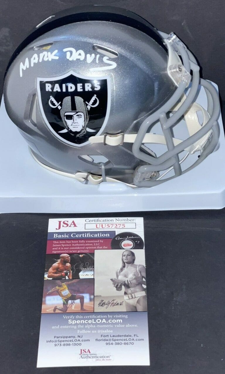 MARK DAVIS SIGNED AUTOGRAPHED LAS VEGAS RAIDERS FLASH MINI HELMET JSA
 COLLECTIBLE MEMORABILIA