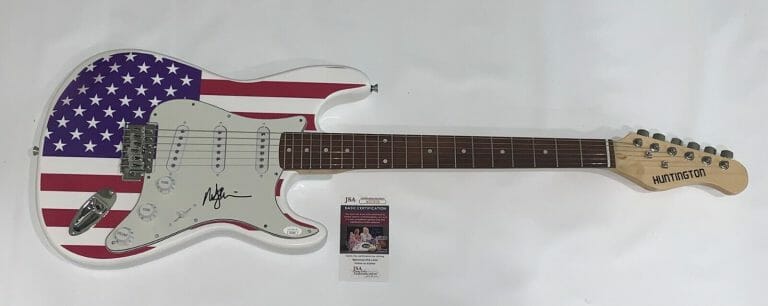 MARTY FRIEDMAN SIGNED USA FLAG ELECTRIC GUITAR MEGADETH AUTOGRAPHED JSA COA
 COLLECTIBLE MEMORABILIA