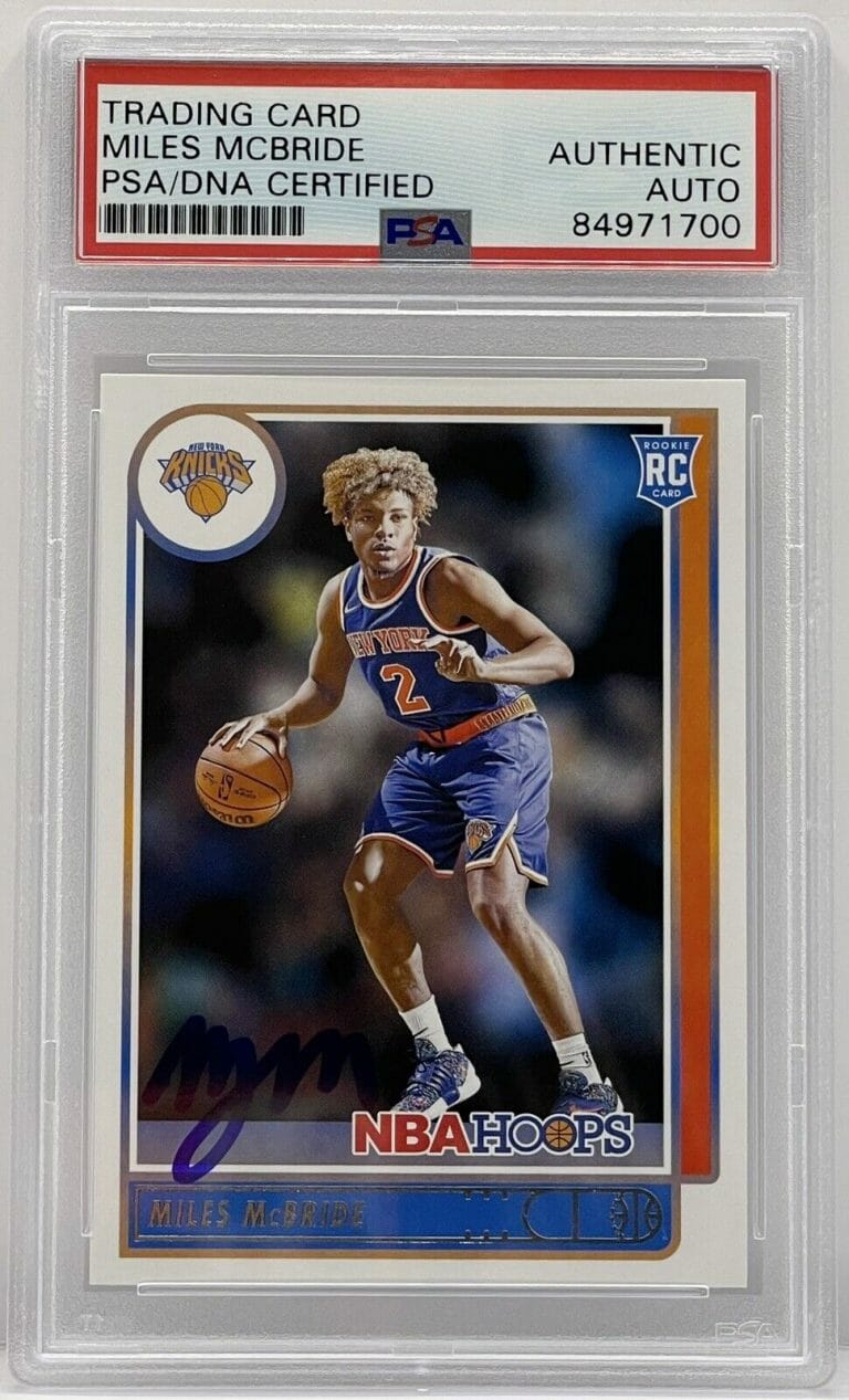 MILES MCBRIDE SIGNED 2021-22 NBA HOOPS ROOKIE CARD PSA/DNA SLABBED KNICKS
 COLLECTIBLE MEMORABILIA