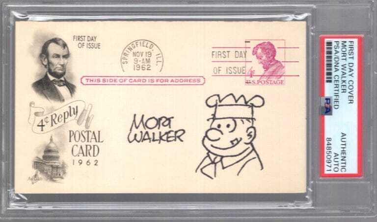 MORT WALKER HAND SIGNED 1962 POSTAL CARD WITH SARGE DRAWING JSA+PSA SLABBED
 COLLECTIBLE MEMORABILIA