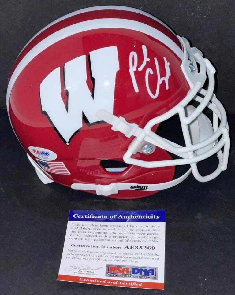 PAUL CHRYST SIGNED AUTOGRAPHED WISCONSIN BADGERS MINI HELMET PSA/DNA
 COLLECTIBLE MEMORABILIA
