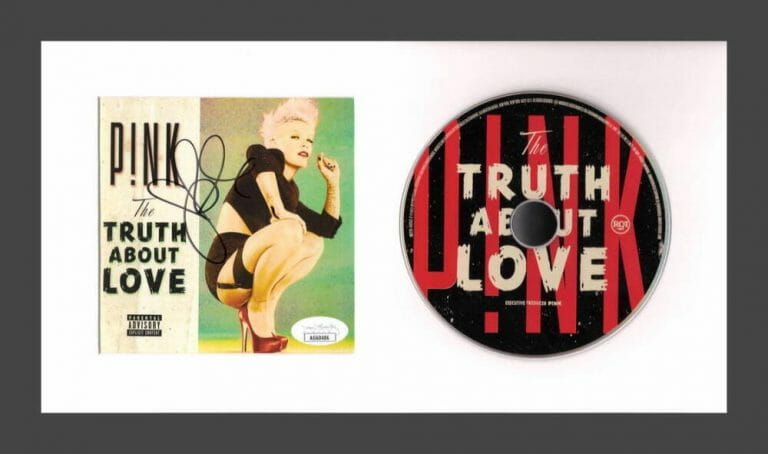 PINK P!NK SIGNED AUTOGRAPH THE TRUTH ABOUT LOVE FRAMED CD DISPLAY W/ JSA COA
 COLLECTIBLE MEMORABILIA