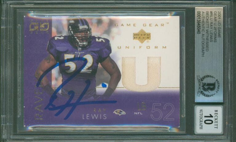 RAVENS RAY LEWIS SIGNED 2001 UD GAME GEAR UNIFORMS #RLU CARD AUTO 10! BAS SLAB 1
 COLLECTIBLE MEMORABILIA