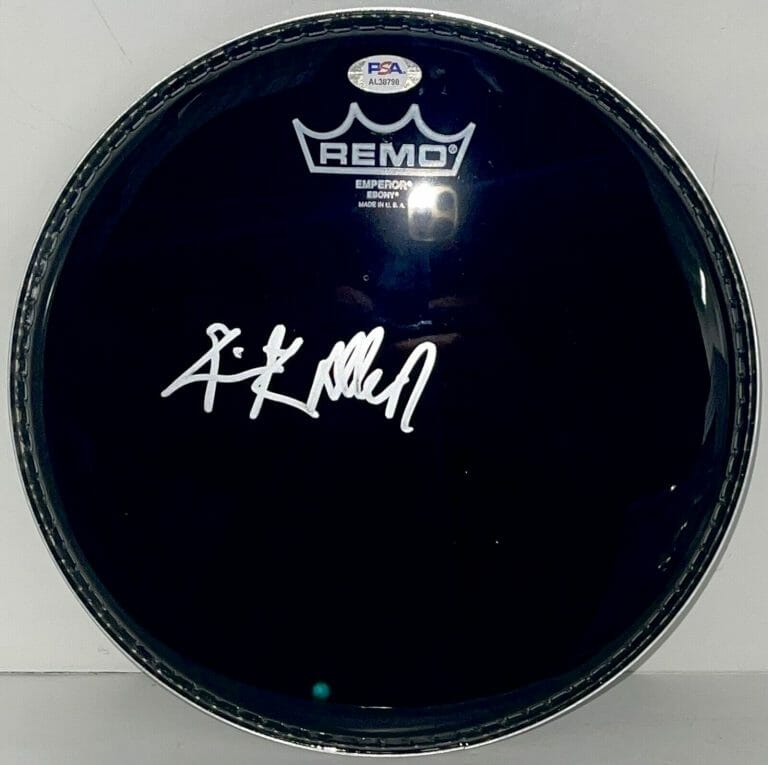 RICK ALLEN SIGNED AUTOGRAPHED DEF LEPPARD BLACK DRUMHEAD PSA/DNA
 COLLECTIBLE MEMORABILIA