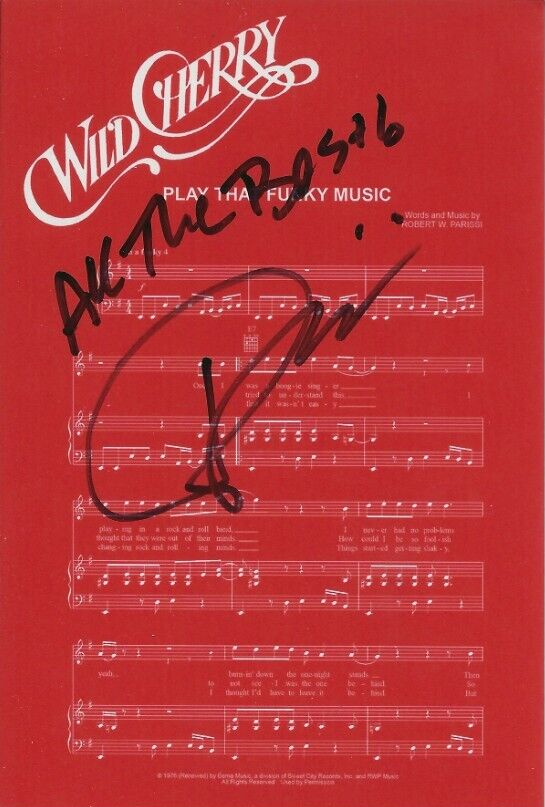 ROB PARISSI WILD CHERRY REAL SIGNED 4×6″ PLAY THAT FUNKY MUSIC SHEET MUSIC COA A
 COLLECTIBLE MEMORABILIA