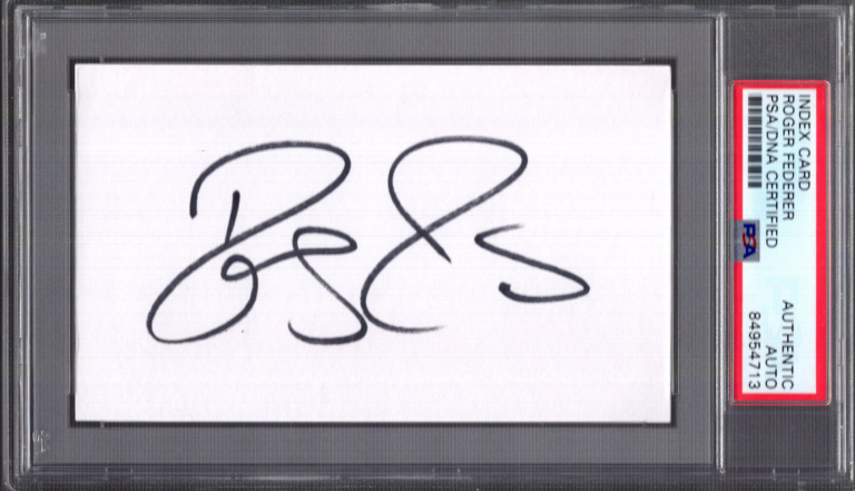 ROGER FEDERER HAND SIGNED 3×5 CARD AMAZING CONDITION PSA SLABBED
 COLLECTIBLE MEMORABILIA