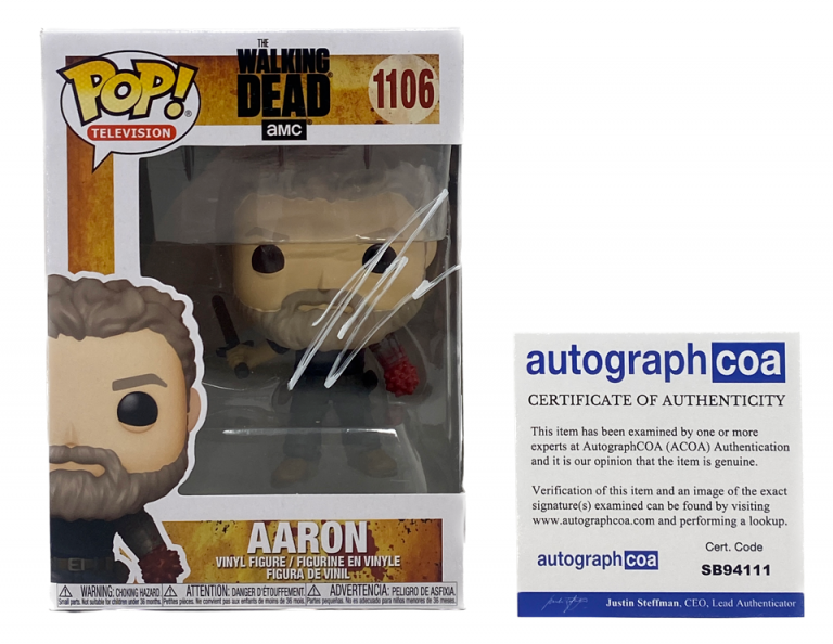 ROSS MARQUAND SIGNED FUNKO POP THE WALKING DEAD AARON 1106 AUTOGRAPH ACOA COA
 COLLECTIBLE MEMORABILIA