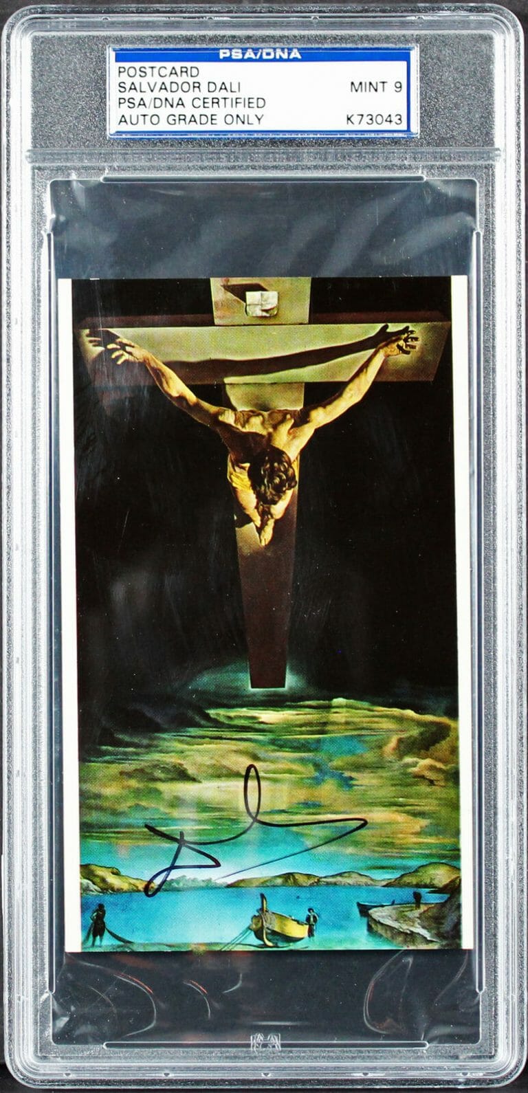 SALVADOR DALI SIGNED 3.5×6 CHRIST OF ST. JOHN POSTCARD AUTO 9! PSA SLABBED
 COLLECTIBLE MEMORABILIA