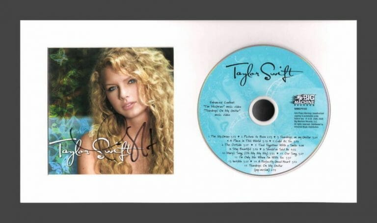 TAYLOR SWIFT SIGNED AUTOGRAPH FRAMED CD DISPLAY – RARE VINTAGE SIGNATURE W/ JSA
 COLLECTIBLE MEMORABILIA