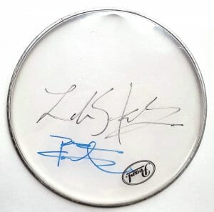 THE WHO BAND ZAK STARKEY & PETE TOWNSHEND REAL HAND SIGNED DRUMHEAD JSA LOA
 COLLECTIBLE MEMORABILIA