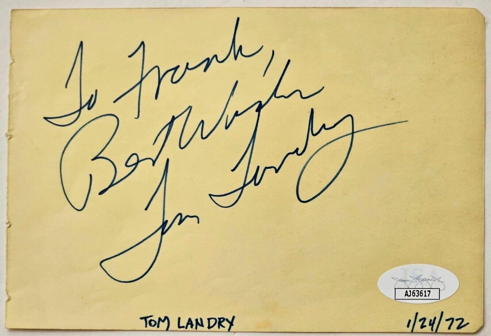 Tom Landry coach REAL hand SIGNED vintage album page JSA COA Dallas Cowboys