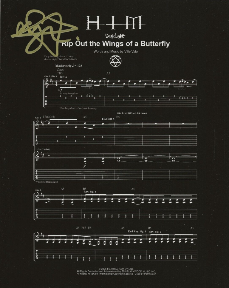 VILLE VALO OF HIM SIGNED RIP OUT THE WINGS OF A BUTTERFLY SHEET MUSIC COA
 COLLECTIBLE MEMORABILIA