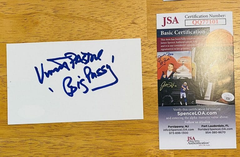 VINCENT PASTORE SIGNED AUTOGRAPHED 3×5 CARD JSA CERTIFIED THE SOPRANOS
 COLLECTIBLE MEMORABILIA