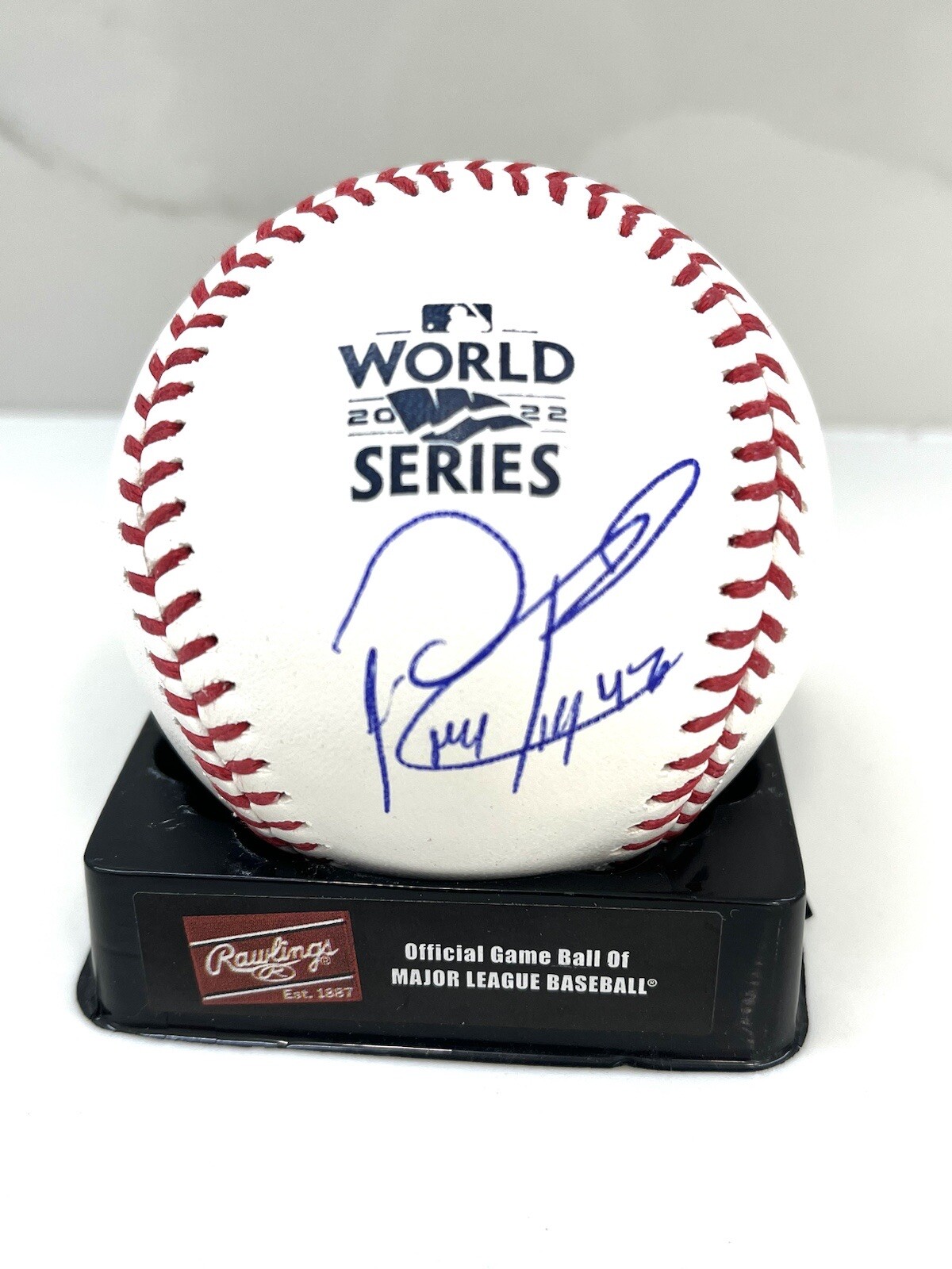 RAFAEL MONTERO HAND SIGNED 2022 WORLD SERIES BASEBALL BECKETT CERT BAS
