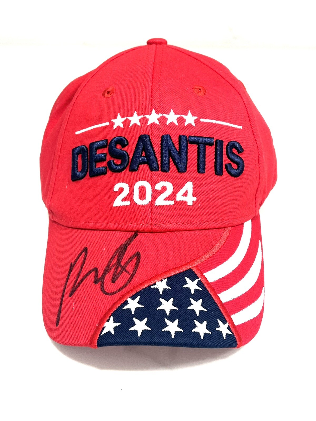 RON DESANTIS HAND SIGNED 2024 USA FLAG HAT PRESIDENT FLORIDA GOV BECKETT BAS #1
