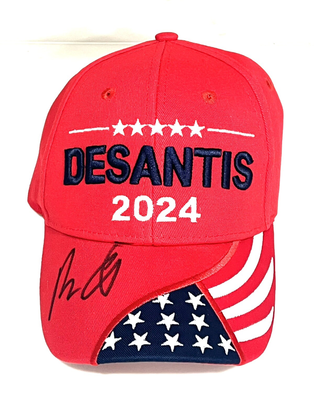 RON DESANTIS HAND SIGNED 2024 USA FLAG HAT PRESIDENT FLORIDA GOV BECKETT BAS #4
