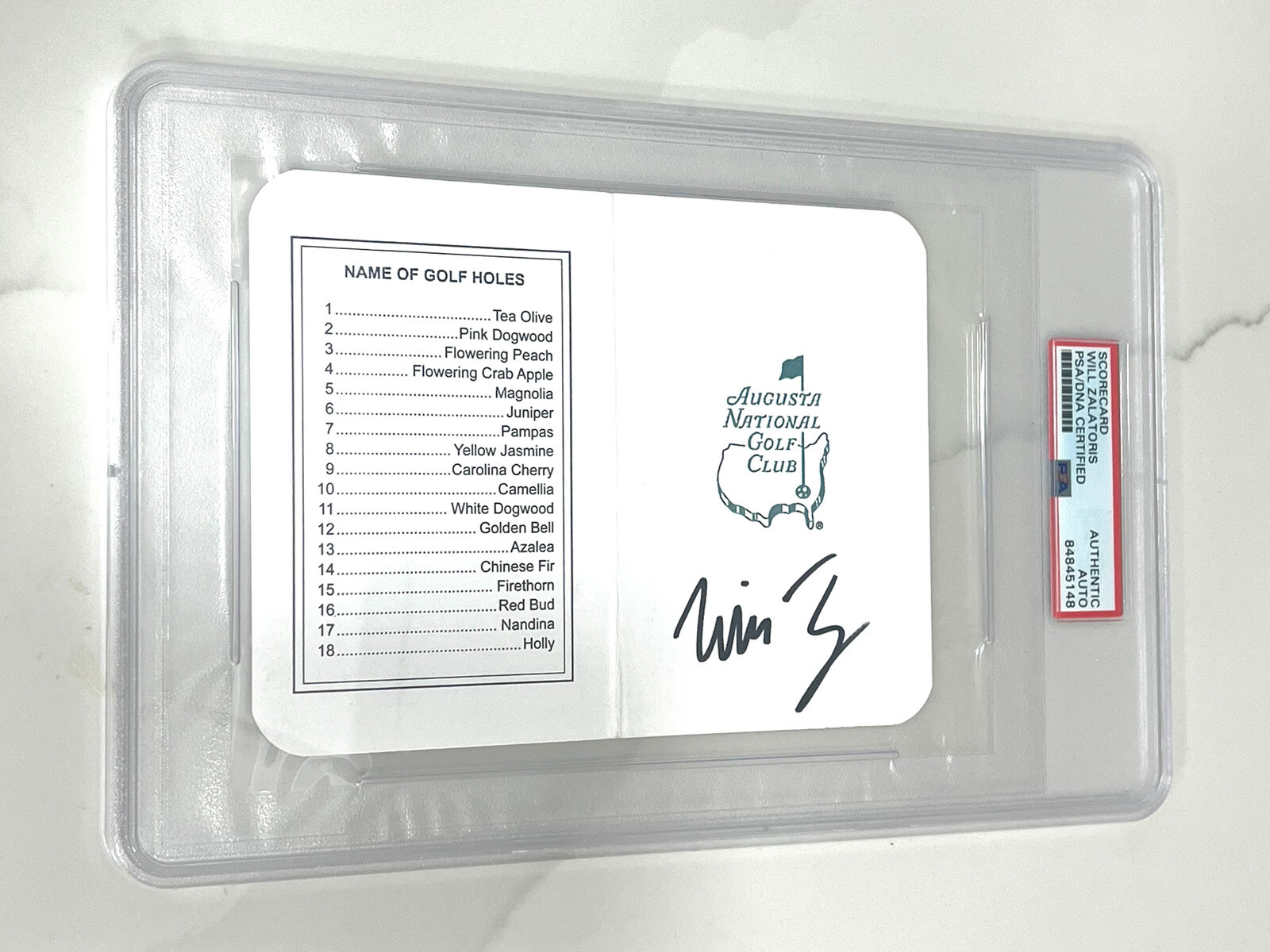 WILL ZALATORIS SIGNED MASTERS SCORECARD PGA AUGUSTA NATIONAL SLABBED PSA DNA #1
