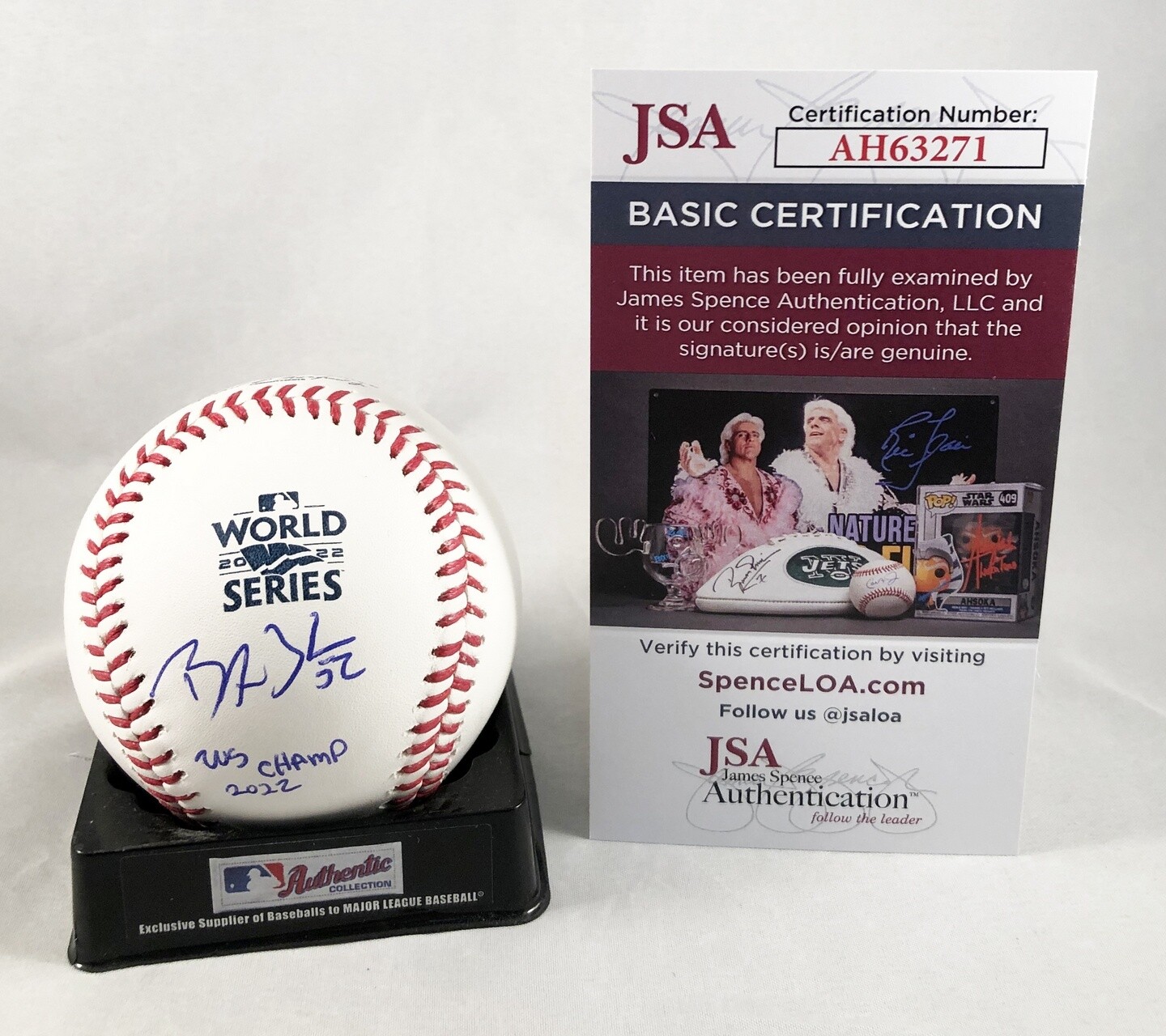 Bryan Abreu Signed 2022 World Series Baseball Houston Astros Beckett BAS 2 COA
