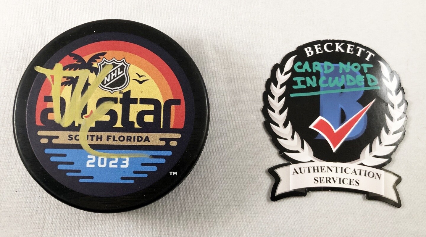Brady Tkachuk Signed 2023 All Star Hockey Puck Ottawa Senators Beckett BAS 1 COA
