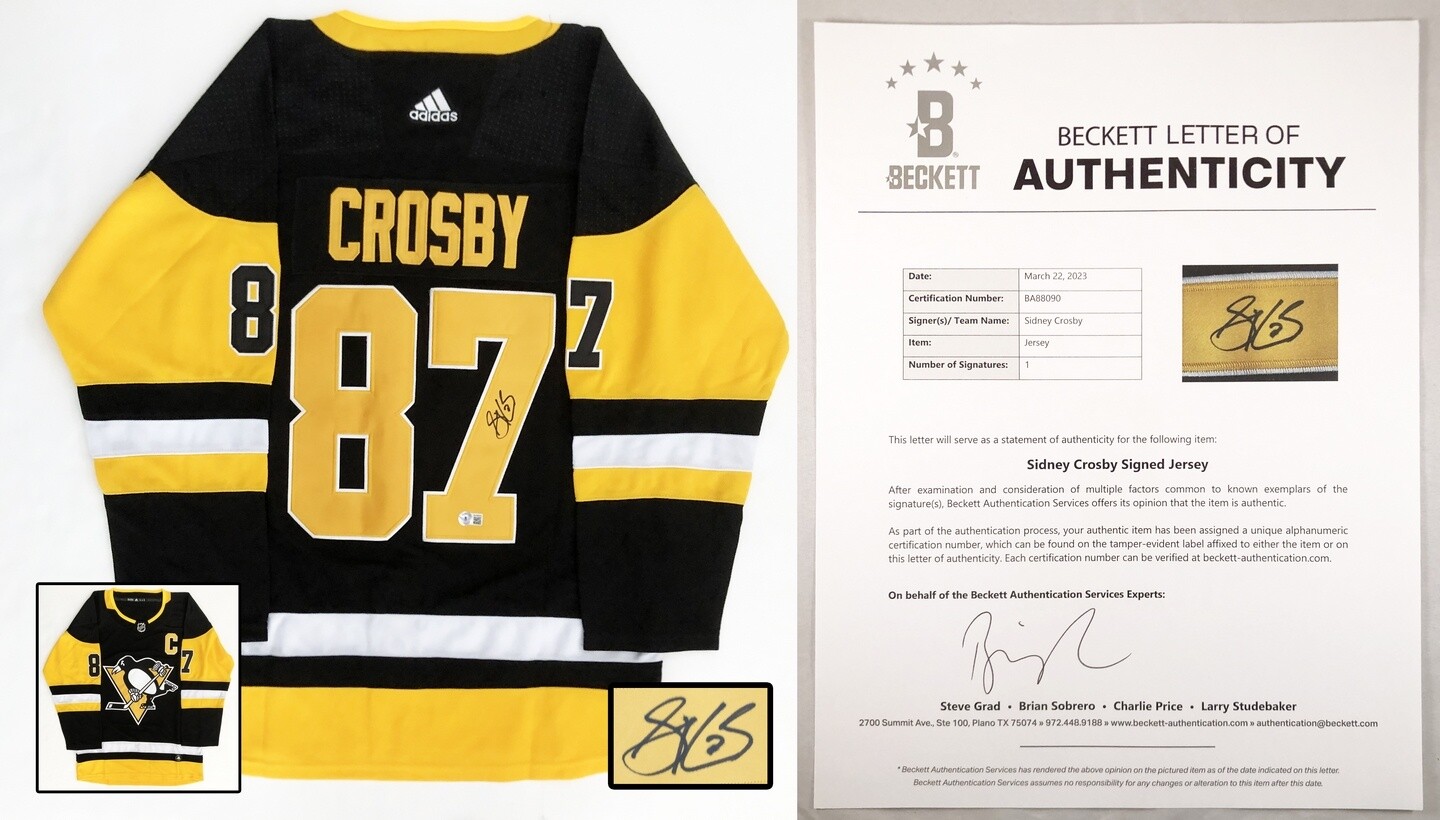 Sidney Crosby Signed Jersey Pittsburgh Penguins NHL Champion Beckett BAS 1 COA
