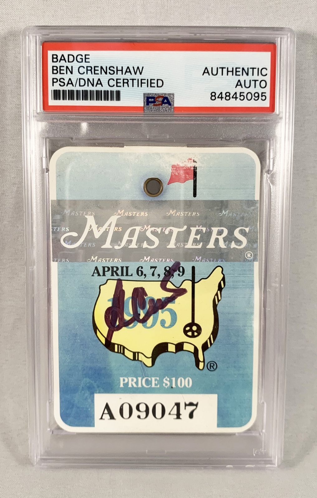 Ben Crenshaw Signed Masters Badge 1995 PSA/DNA COA
