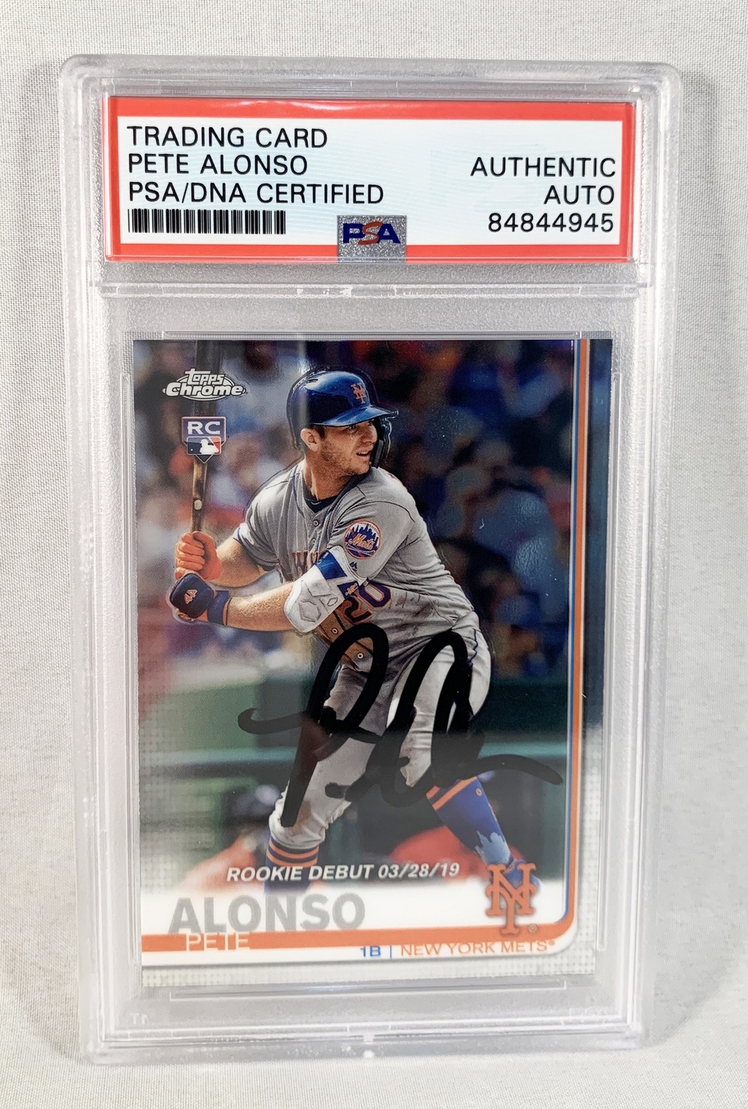 Pete Alonso Signed Trading Card 2020 Topps Chrome #52 Rookie Debut PSA/DNA COA
