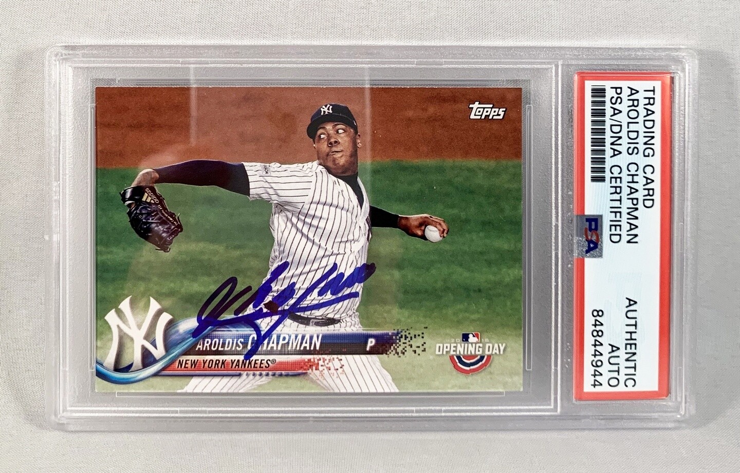 Aroldis Chapman Signed Trading Card 2018 Topps Opening Day #176 PSA/DNA COA
